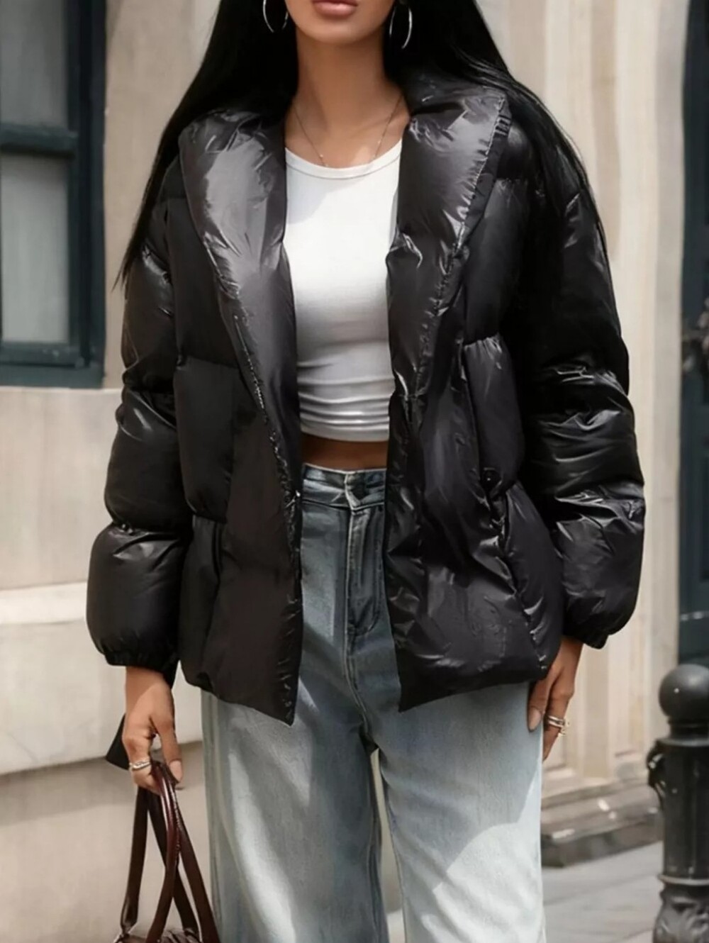 Long Sleeve Belted Puffer Jacket - Picture 5 of 7